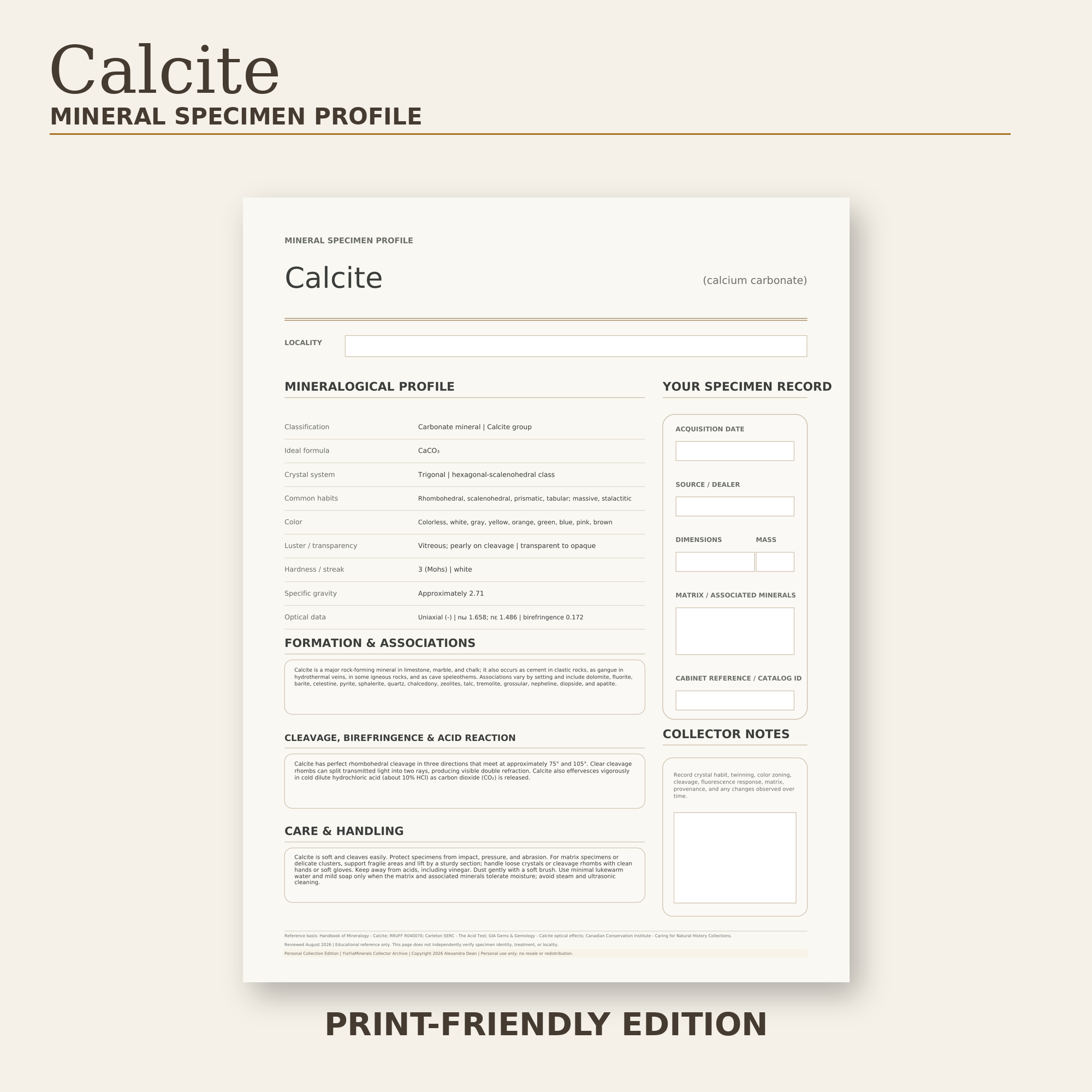 Calcite Mineral Specimen Profile